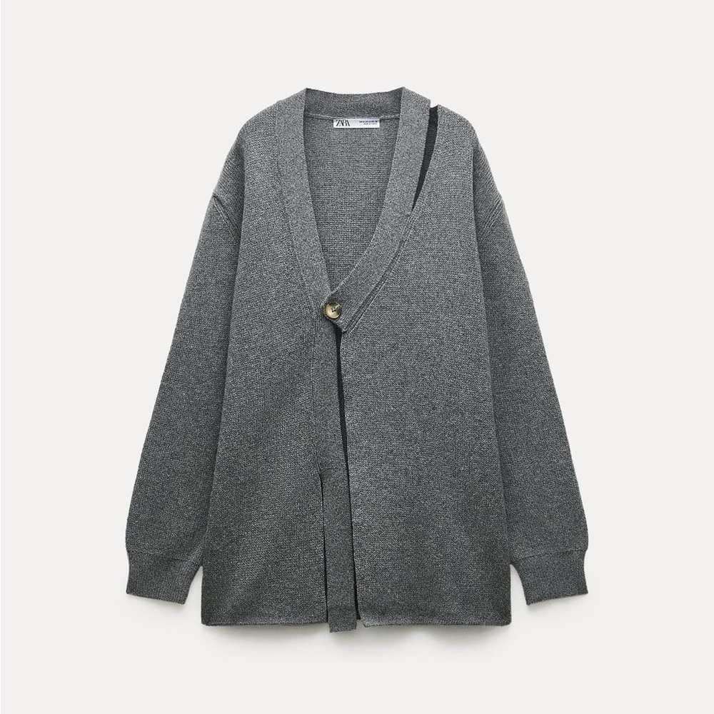 Zara Gray Cut Out Knit Wool Blend Cardigan Sweater Women’s Size Small